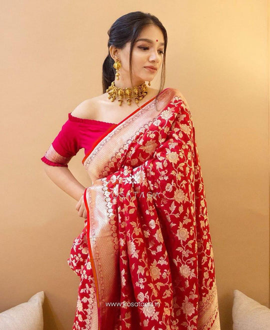 Red Soft Banarasi Silk Saree