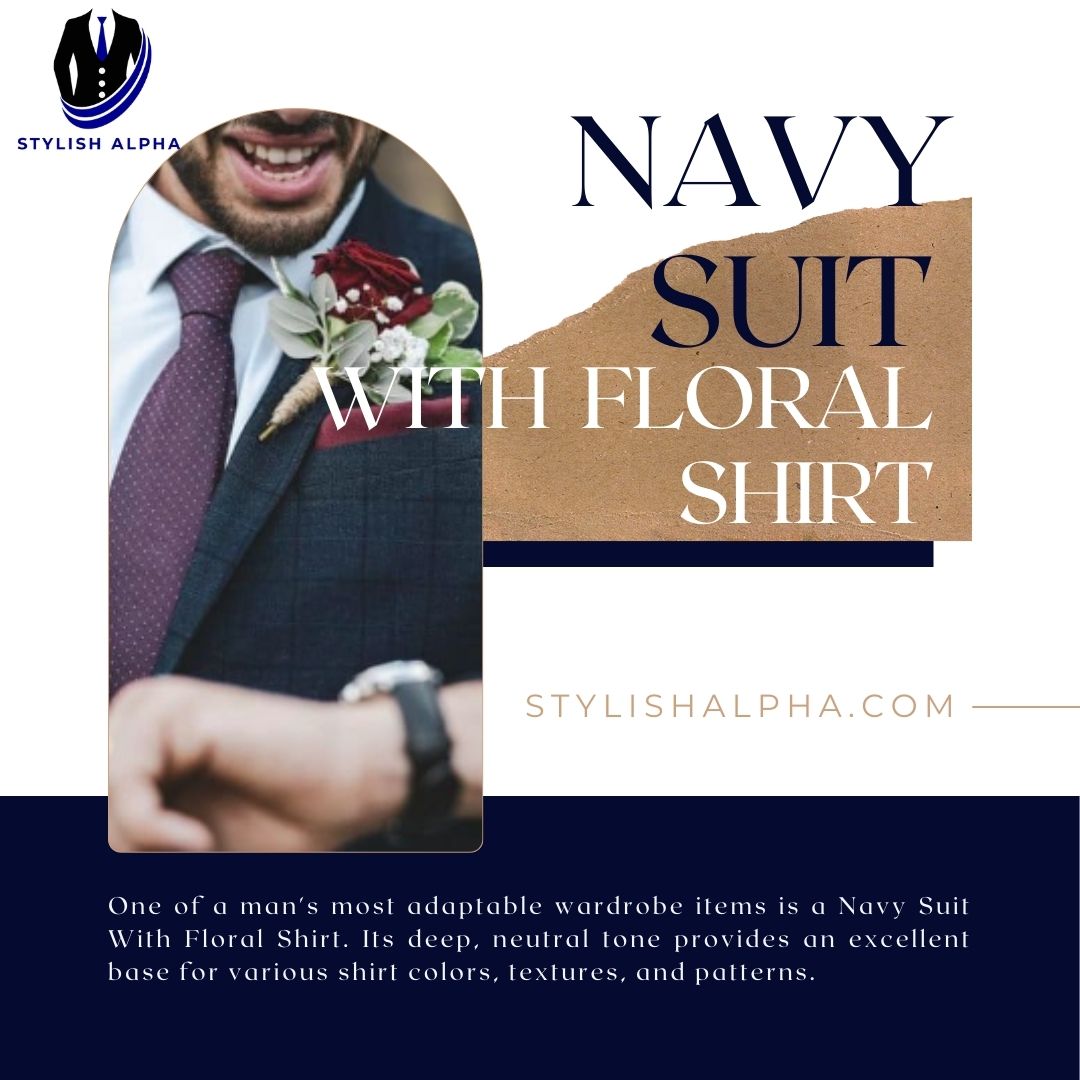 Navy Suit With Floral Shirt