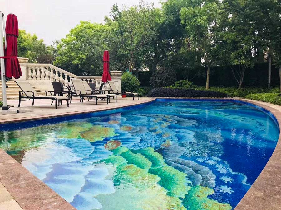 blue swimming pool tiles